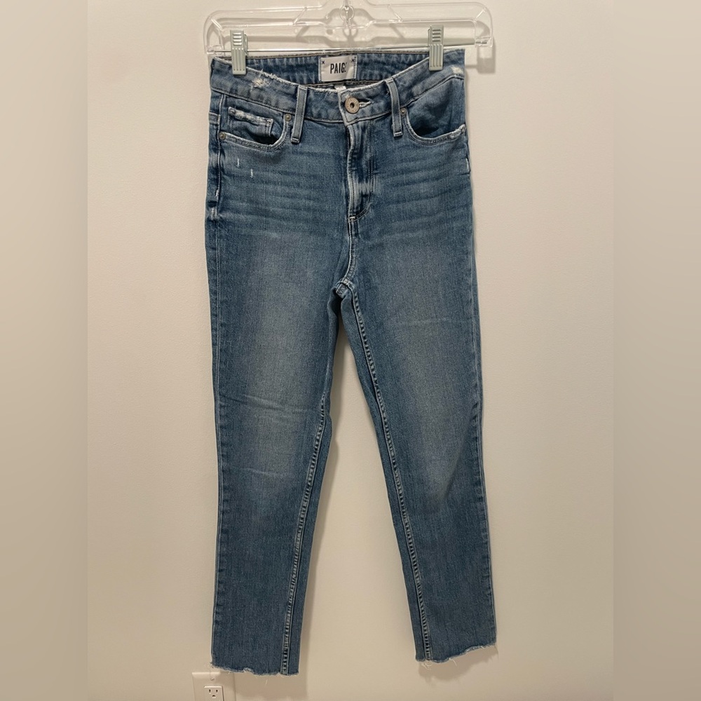 Paige Hoxton Slim Light Wash Raw Hem Jeans